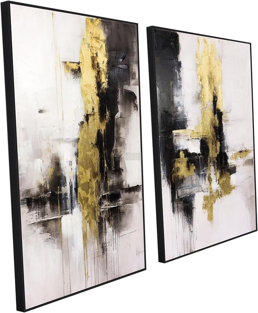 Canvas Wall Art - Black and Gold Wall Art Decor - Large Abstract Wall Art for living room bedroom office bathroom-Painting-BEESARI