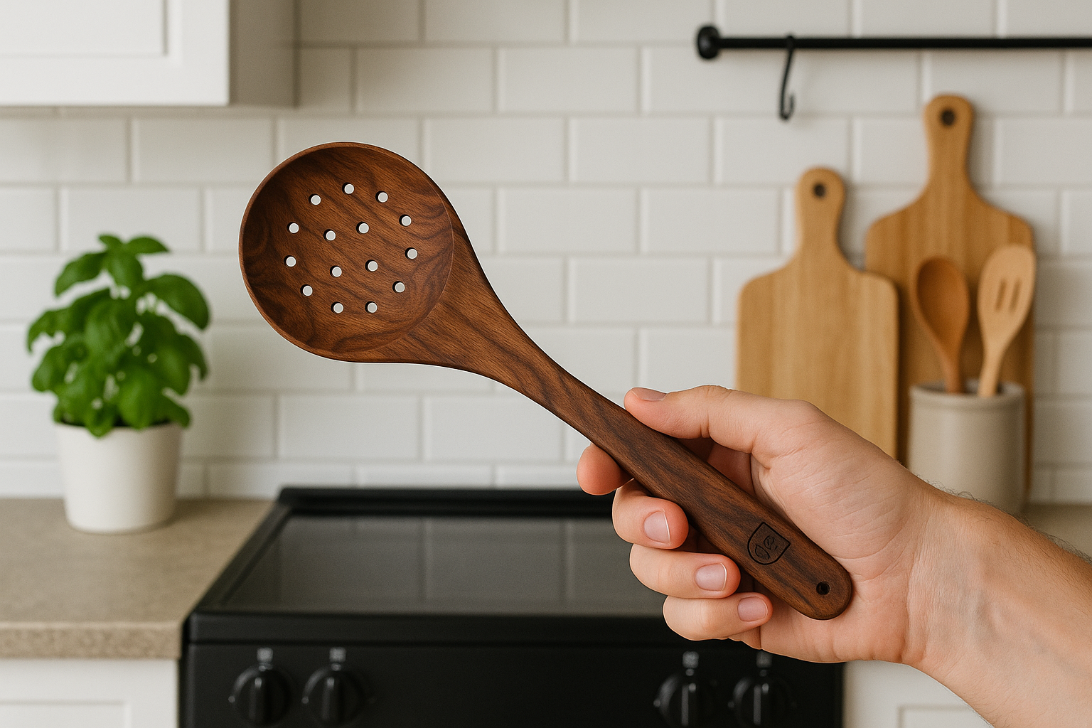 Handcrafted Rosewood Slotted Spoon – Non-Polished, Chemical-Free, Eco-Friendly Wooden Cooking Spoon for Stirring and Serving