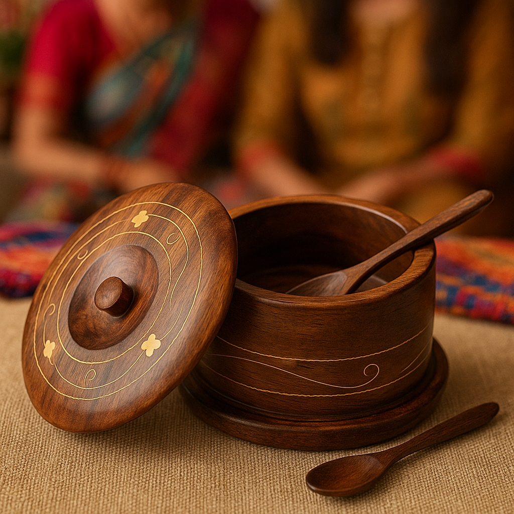 Handcrafted Rosewood Sugar Pot with Spoon