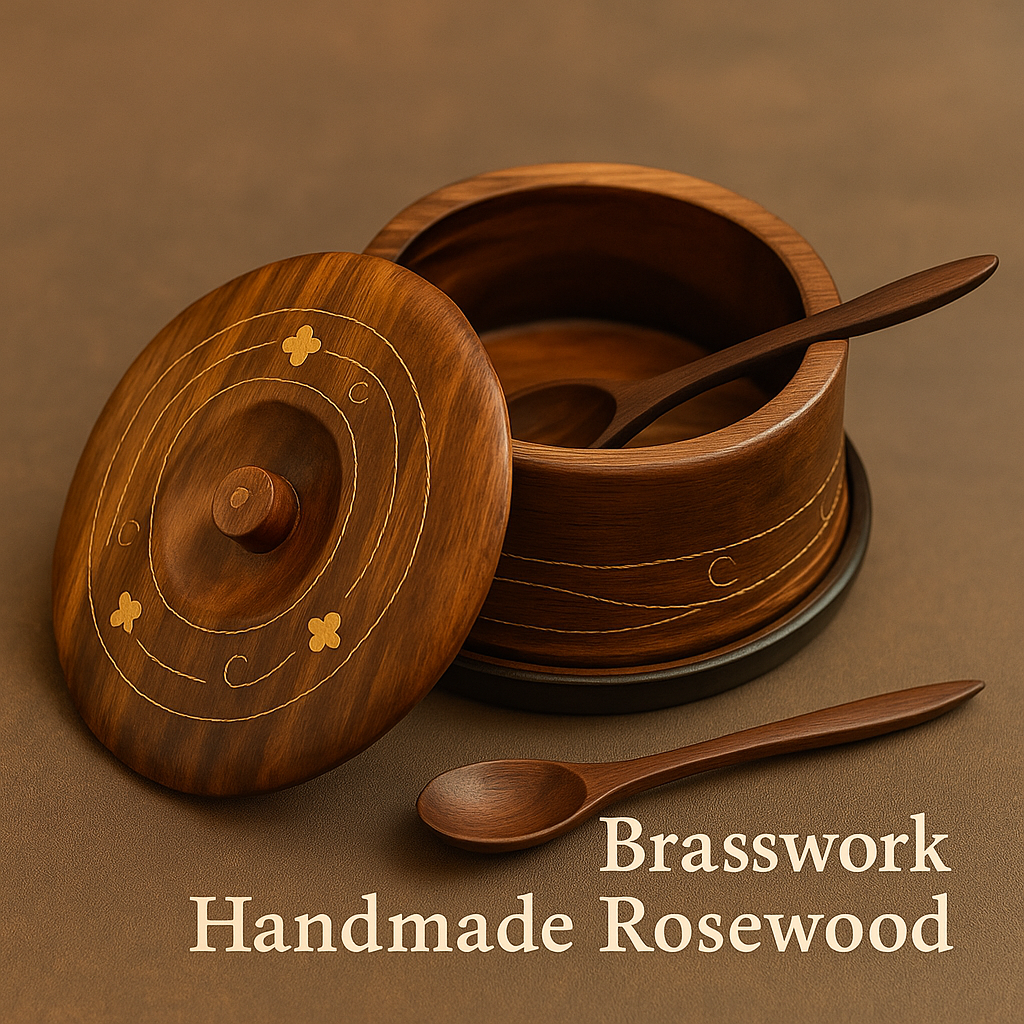 Handcrafted Rosewood Sugar Pot with Spoon