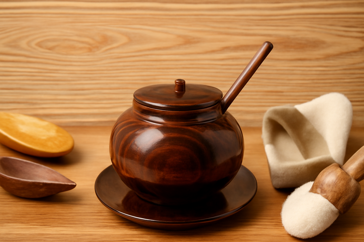 Handmade Wooden Honey Pot with Spoon and Lid - Rustic Sugar Jar, Natural Spice Container, Eco-Friendly Kitchen Storage, Perfect for Honey & Jam