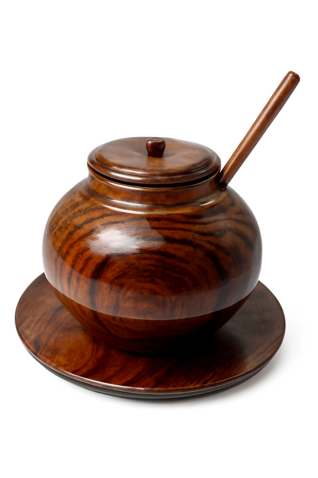 Handmade Wooden Honey Pot with Spoon and Lid - Rustic Sugar Jar, Natural Spice Container, Eco-Friendly Kitchen Storage, Perfect for Honey & Jam