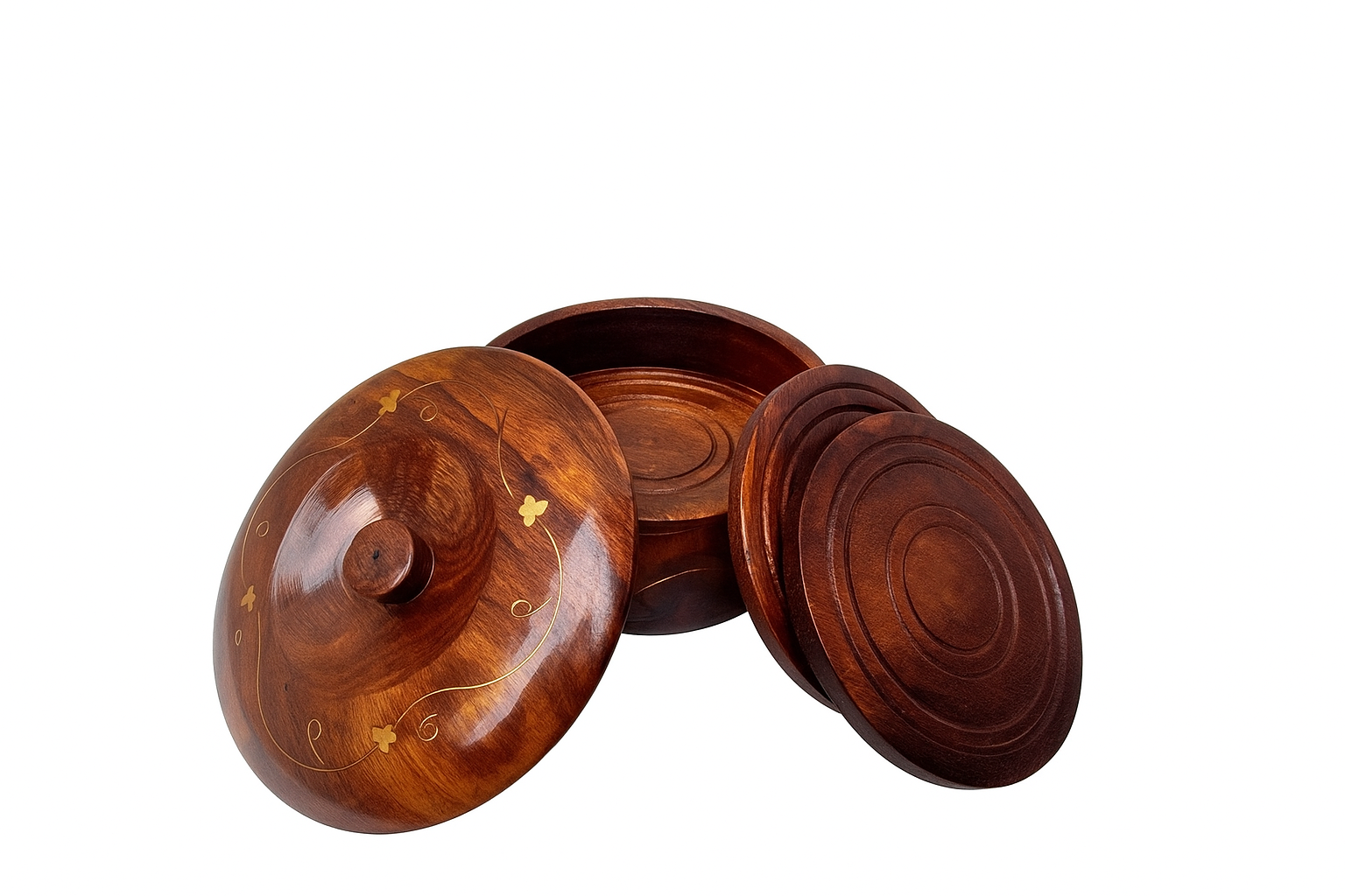 Handcrafted Wooden Tea Coaster Set with Brass Inlay - Elegant Table Decor with Holder for Protection and Style