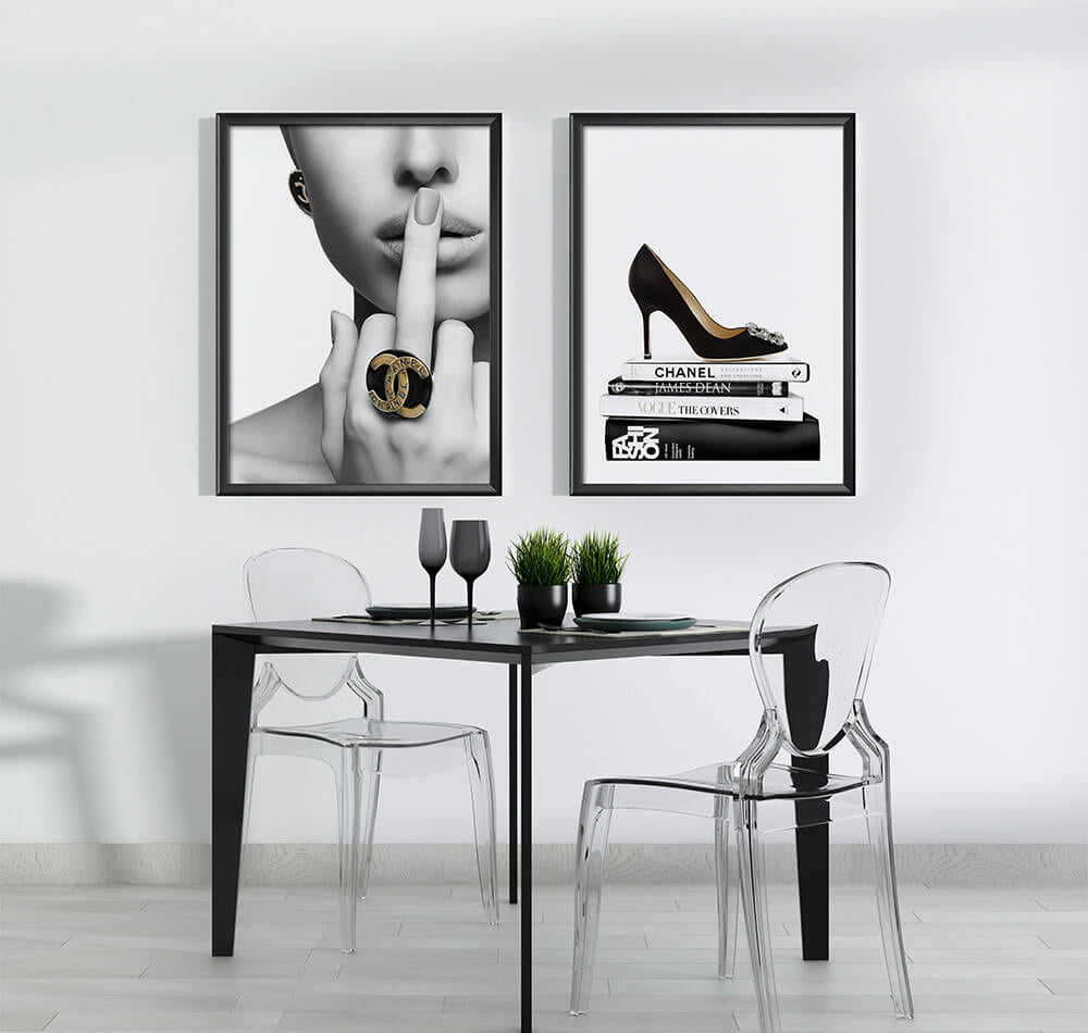 Coco Chanel Middle Finger with Heels (2 Panel) Fashion Wall Art