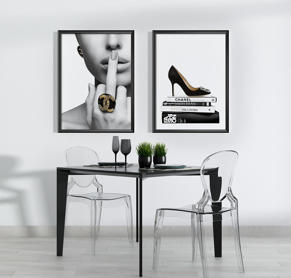 Coco Chanel Middle Finger with Heels (2 Panel) Fashion Wall Art