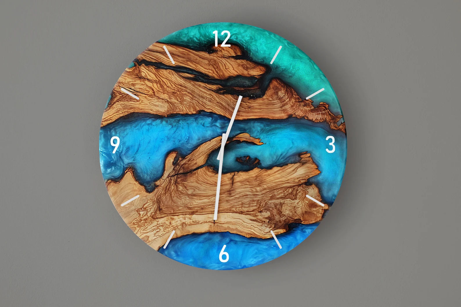 Custom Blue Resin & Rosewood Wood Wall Clock – Handmade Live Edge Epoxy Clock, Made to Order Resin and Wood Wall Clock, Unique Housewarming Gift, Rustic Home Décor Clock-Wall Clock-BEESARI