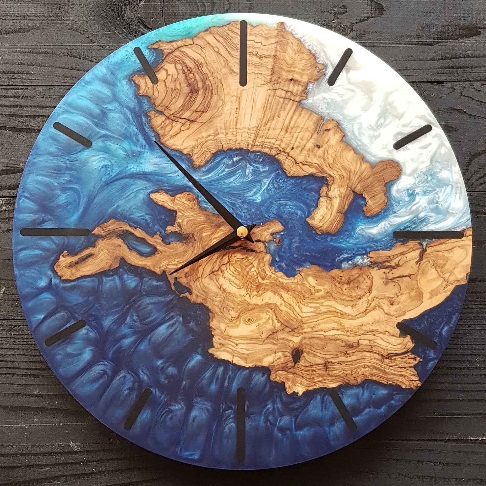 Custom Resin & Rosewood Wall Clock - Handmade Live Edge Rustic Design, Unique Epoxy Wood Clock, Silent Quartz Movement, Home Gift Décor-Wall Clock-BEESARI