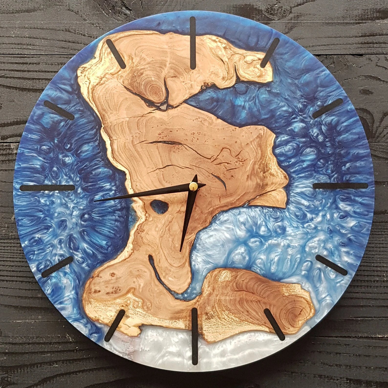 Custom Resin & Rosewood Wall Clock - Handmade Live Edge Rustic Design, Unique Epoxy Wood Clock, Silent Quartz Movement, Home Gift Décor-Wall Clock-BEESARI