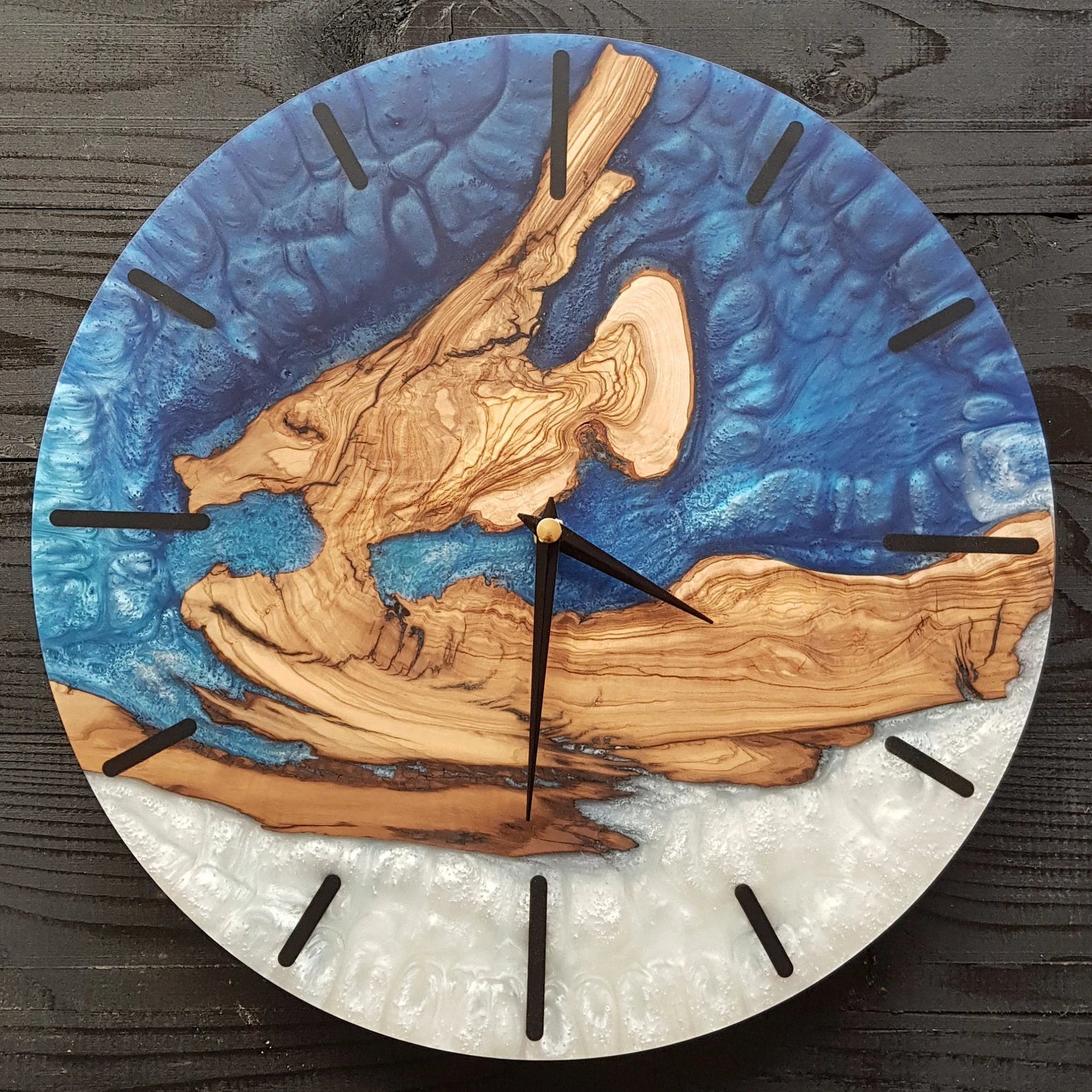 Custom Resin & Rosewood Wall Clock - Handmade Live Edge Rustic Design, Unique Epoxy Wood Clock, Silent Quartz Movement, Home Gift Décor-Wall Clock-BEESARI