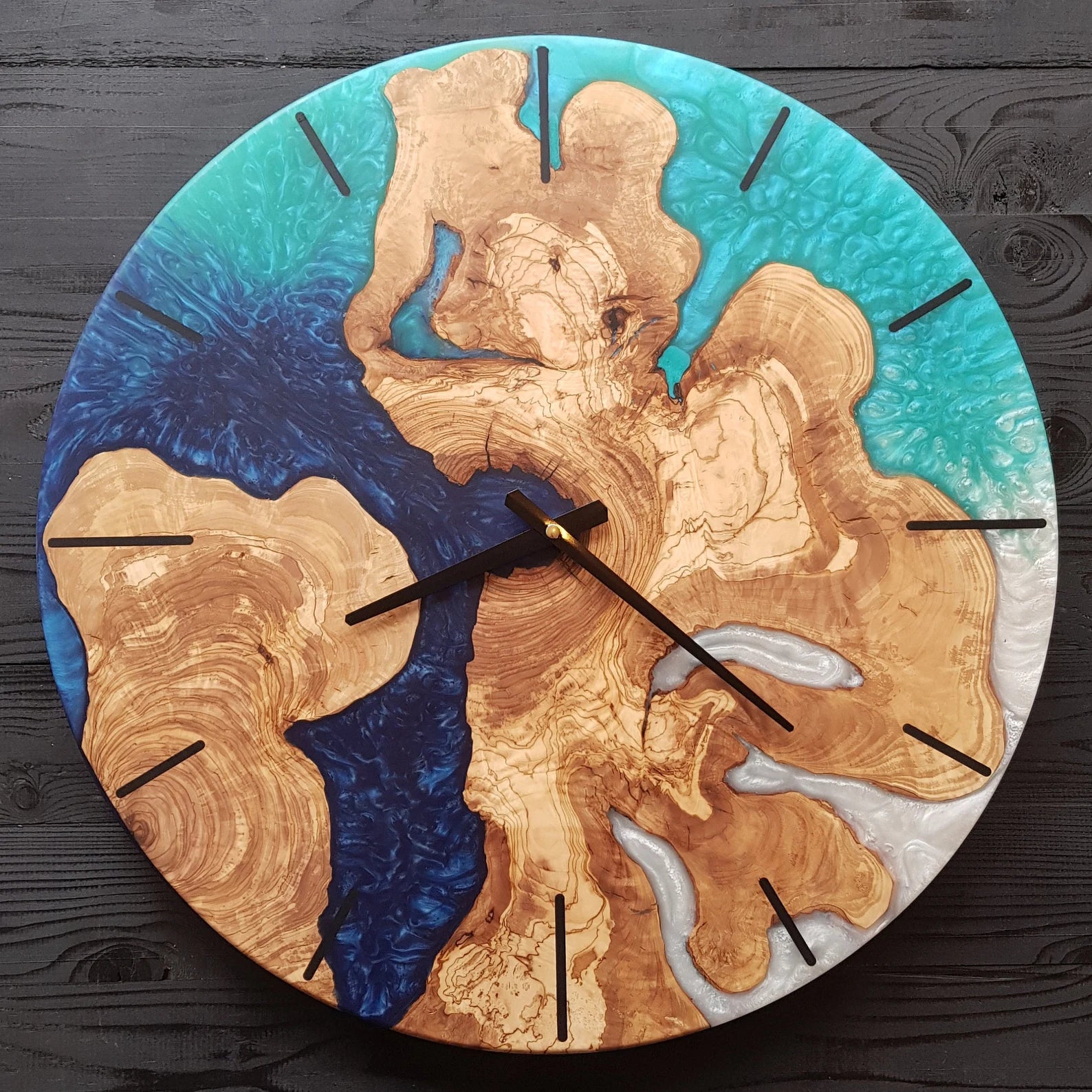 Custom Resin & Rosewood Wall Clock - Handmade Live Edge Rustic Design, Unique Epoxy Wood Clock, Silent Quartz Movement, Home Gift Décor-Wall Clock-BEESARI