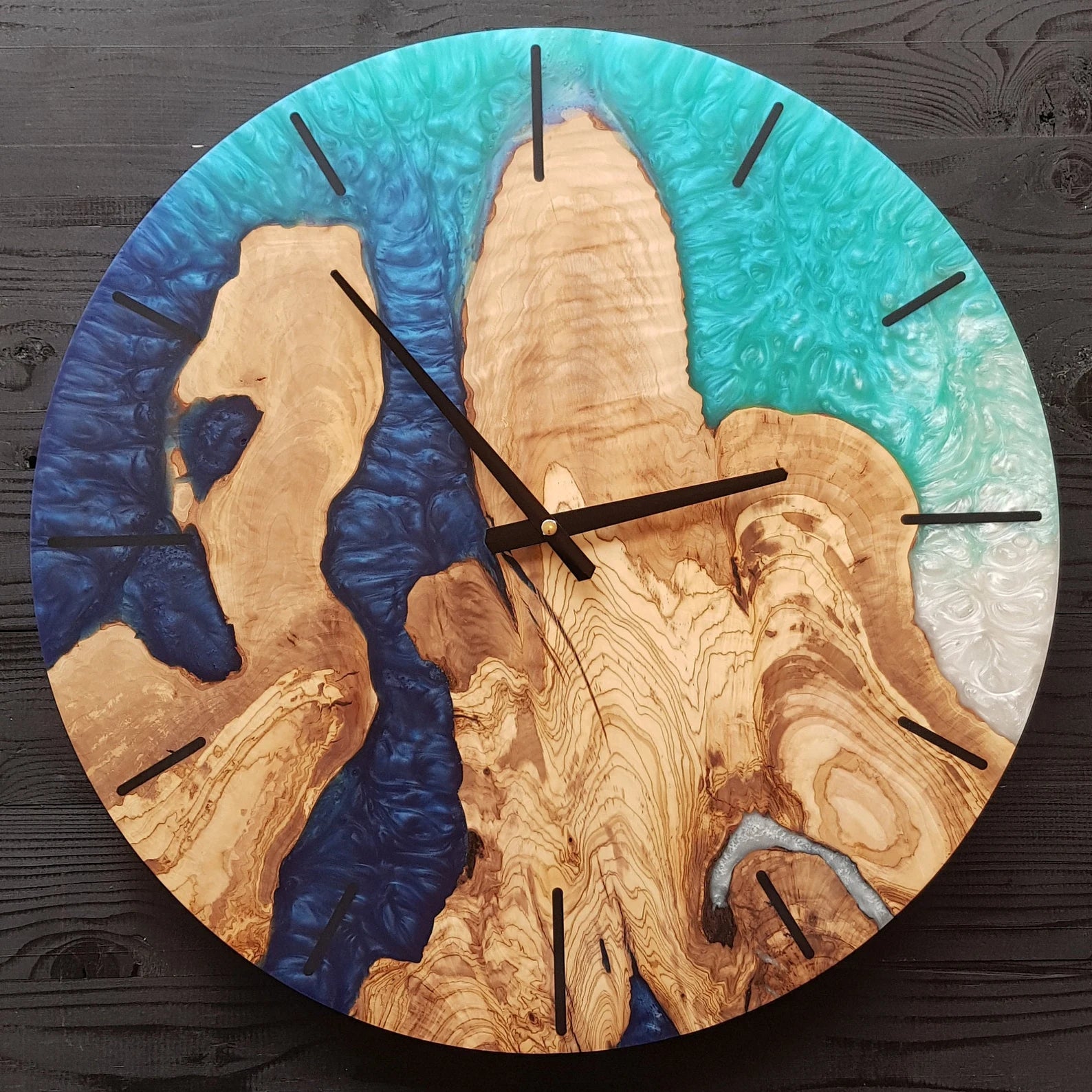 Custom Resin & Rosewood Wall Clock - Handmade Live Edge Rustic Design, Unique Epoxy Wood Clock, Silent Quartz Movement, Home Gift Décor-Wall Clock-BEESARI