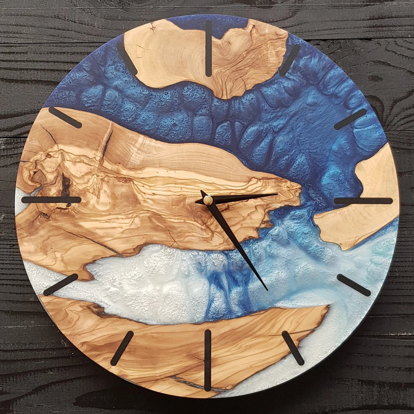 Custom Resin & Rosewood Wall Clock - Handmade Live Edge Rustic Design, Unique Epoxy Wood Clock, Silent Quartz Movement, Home Gift Décor-Wall Clock-BEESARI