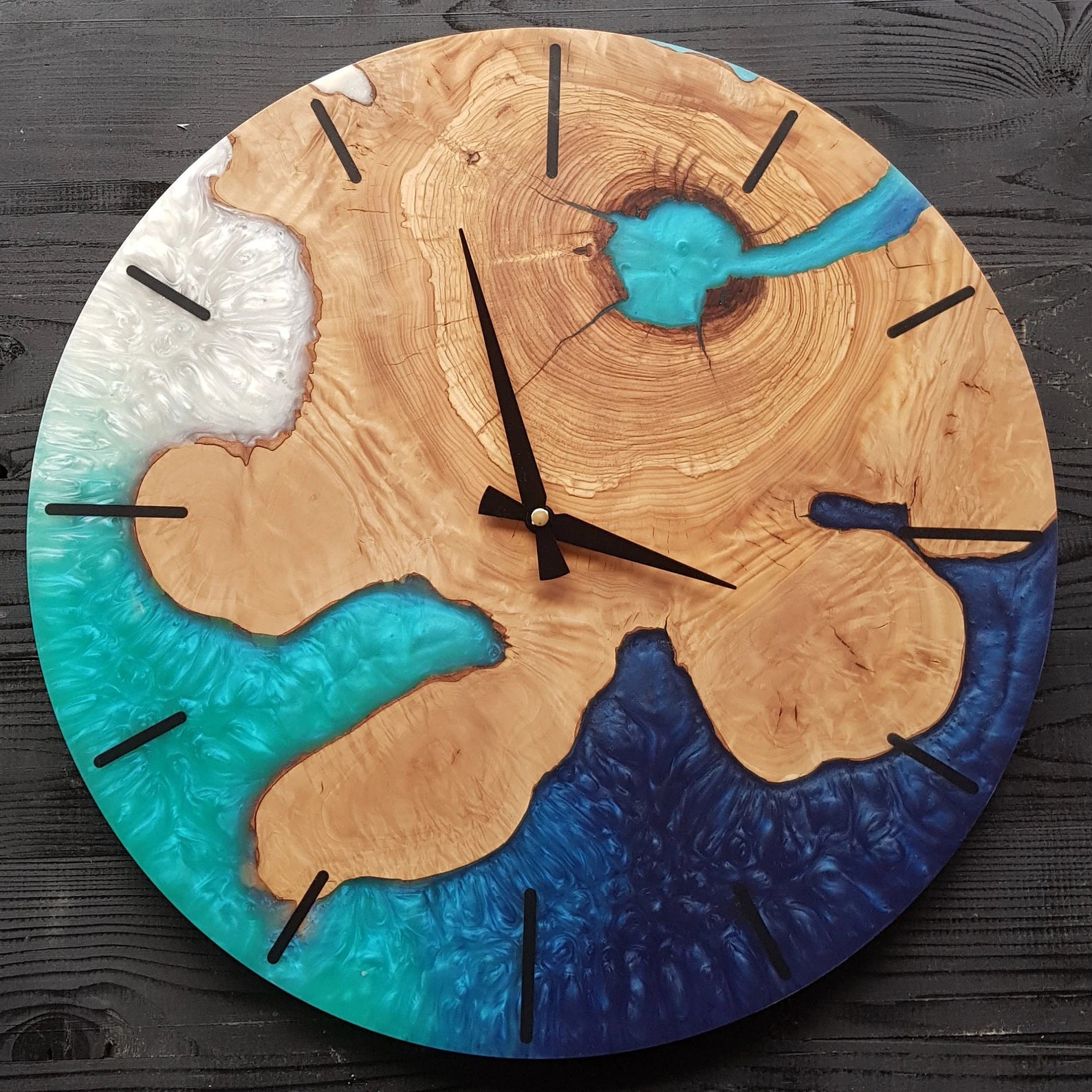 Custom Resin & Rosewood Wall Clock - Handmade Live Edge Rustic Design, Unique Epoxy Wood Clock, Silent Quartz Movement, Home Gift Décor-Wall Clock-BEESARI
