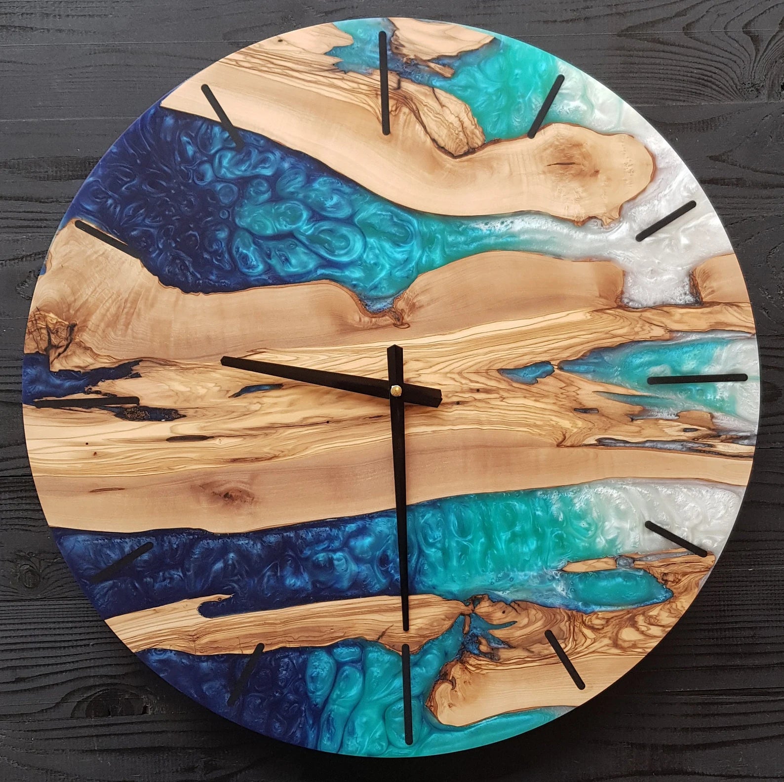 Custom Resin & Rosewood Wall Clock - Handmade Live Edge Rustic Design, Unique Epoxy Wood Clock, Silent Quartz Movement, Home Gift Décor-Wall Clock-BEESARI