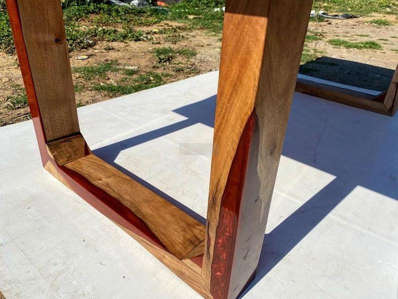 Custom RoseWood Table with Red Metallic Epoxy - Handmade Live Edge Resin Furniture with Special Legs Design-Tables-BEESARI