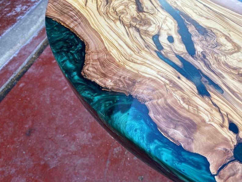 Custom Rosewood Live Edge Dark Emerald Resin Epoxy Table - Handcrafted Artistry-Tables-BEESARI