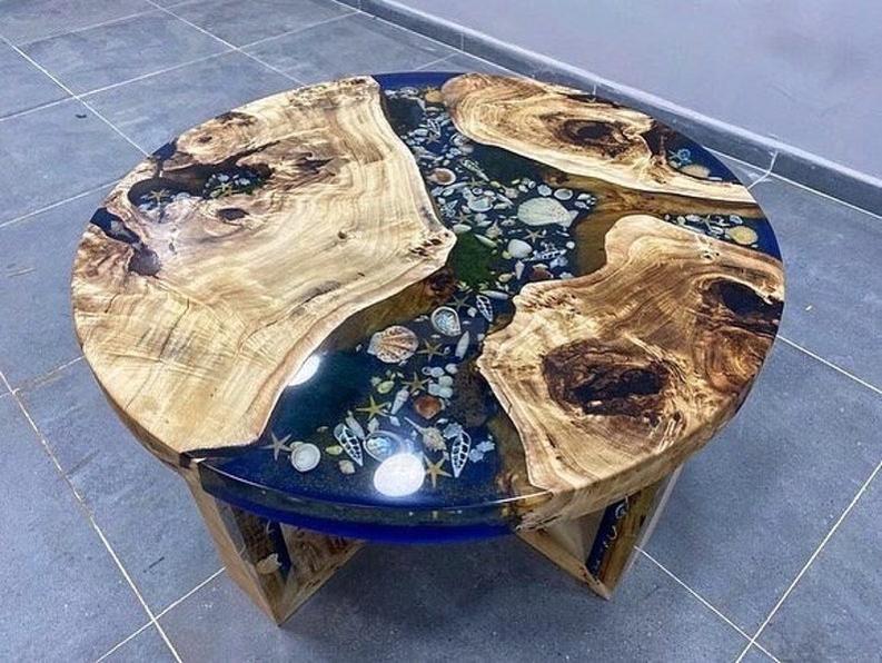 Custom Rosewood Live Edge River Blue Resin Epoxy Table - Handcrafted Luxury Furniture-Tables-BEESARI
