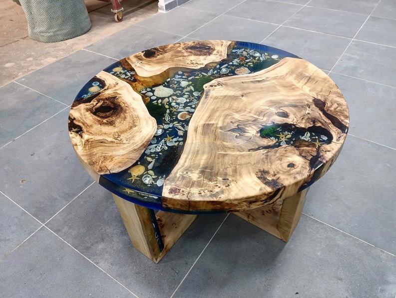 Custom Rosewood Live Edge River Blue Resin Epoxy Table - Handcrafted Luxury Furniture-Tables-BEESARI