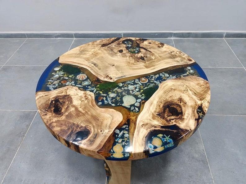 Custom Rosewood Live Edge River Blue Resin Epoxy Table - Handcrafted Luxury Furniture-Tables-BEESARI