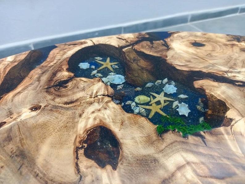 Custom Rosewood Live Edge River Blue Resin Epoxy Table - Handcrafted Luxury Furniture-Tables-BEESARI