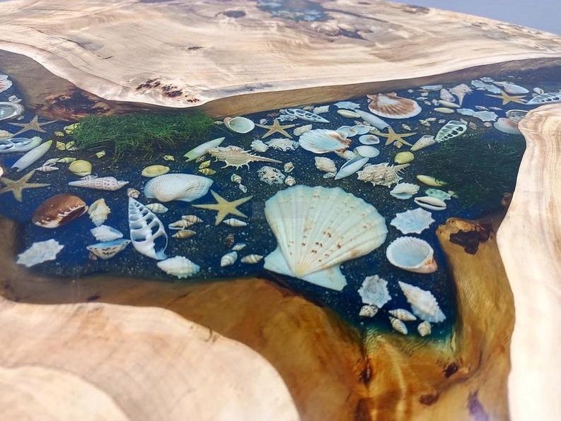 Custom Rosewood Live Edge River Blue Resin Epoxy Table - Handcrafted Luxury Furniture-Tables-BEESARI