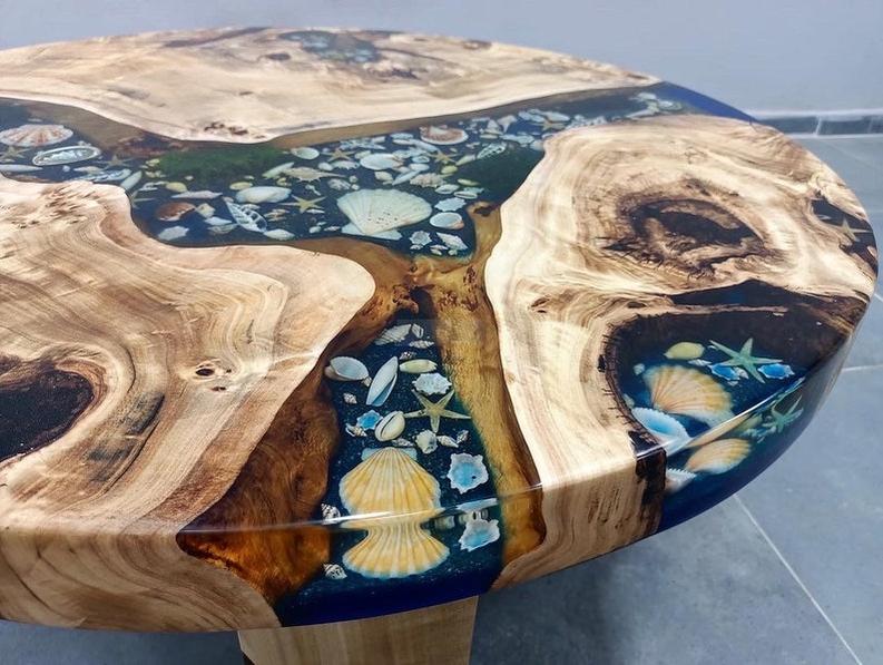 Custom Rosewood Live Edge River Blue Resin Epoxy Table - Handcrafted Luxury Furniture-Tables-BEESARI