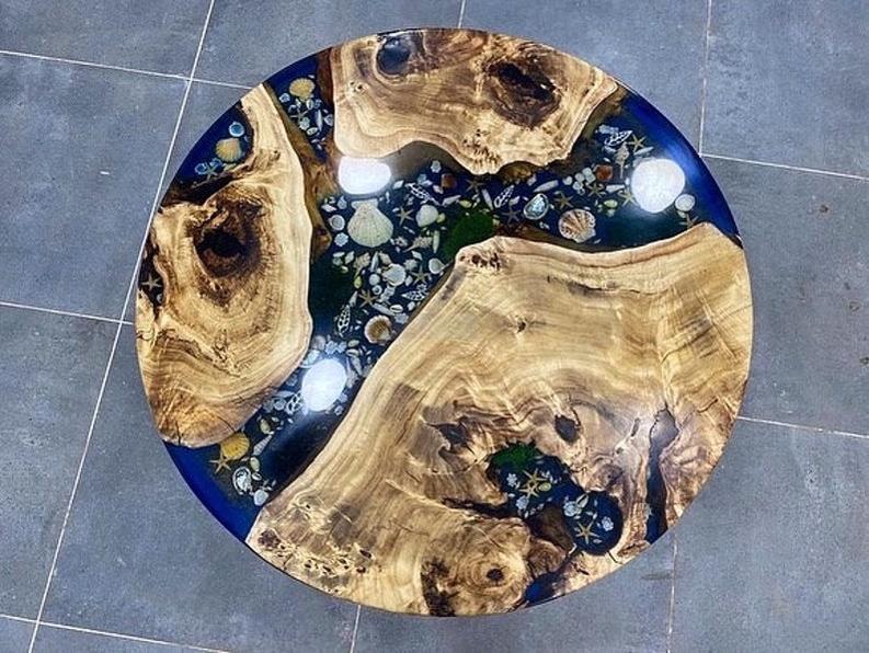 Custom Rosewood Live Edge River Blue Resin Epoxy Table - Handcrafted Luxury Furniture-Tables-BEESARI