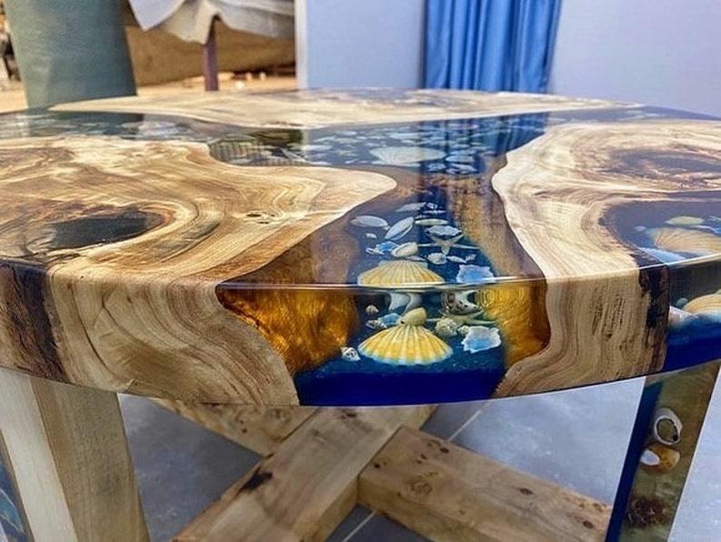 Custom Rosewood Live Edge River Blue Resin Epoxy Table - Handcrafted Luxury Furniture-Tables-BEESARI