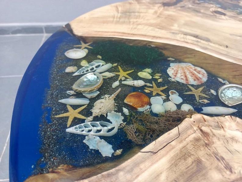 Custom Rosewood Live Edge River Blue Resin Epoxy Table - Handcrafted Luxury Furniture-Tables-BEESARI
