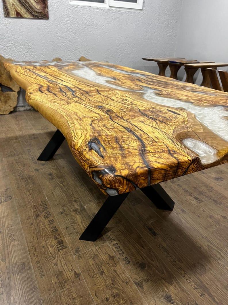 Custom White Resin Epoxy Live Edge Table Top - Handcrafted Modern Design-Tables-BEESARI