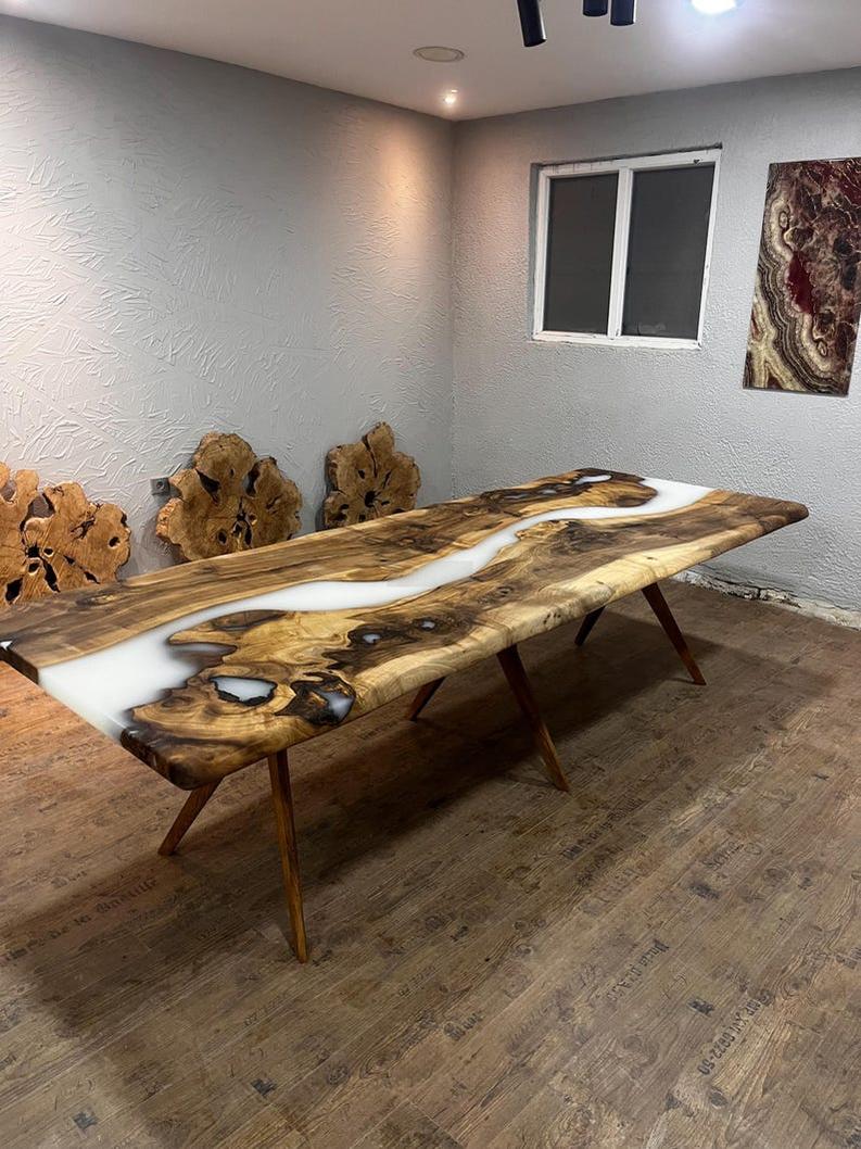 Custom White Resin Epoxy Live Edge Table Top - Handcrafted Modern Design-Tables-BEESARI