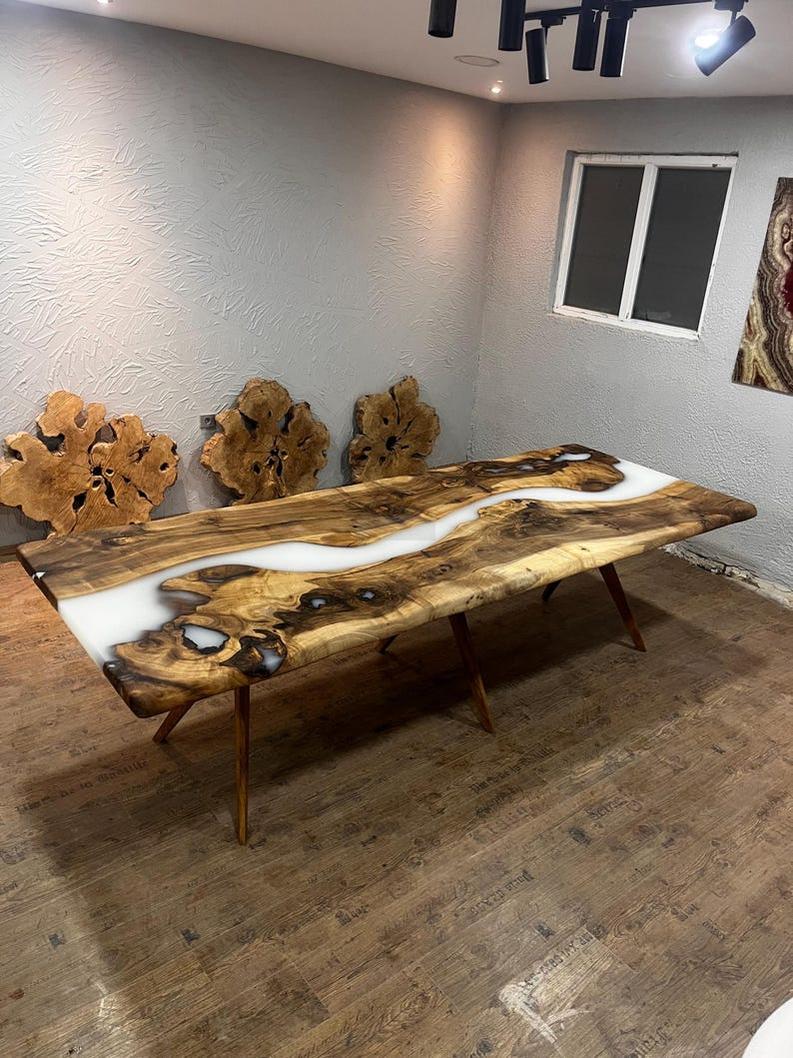 Custom White Resin Epoxy Live Edge Table Top - Handcrafted Modern Design-Tables-BEESARI