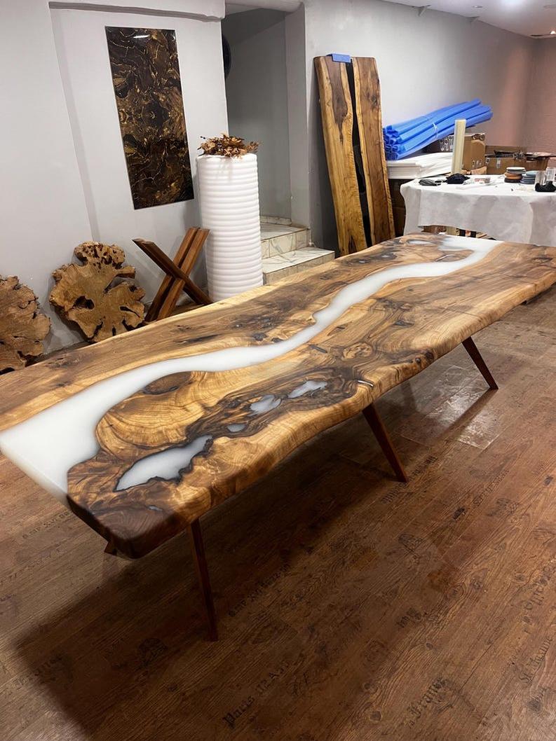 Custom White Resin Epoxy Live Edge Table Top - Handcrafted Modern Design-Tables-BEESARI