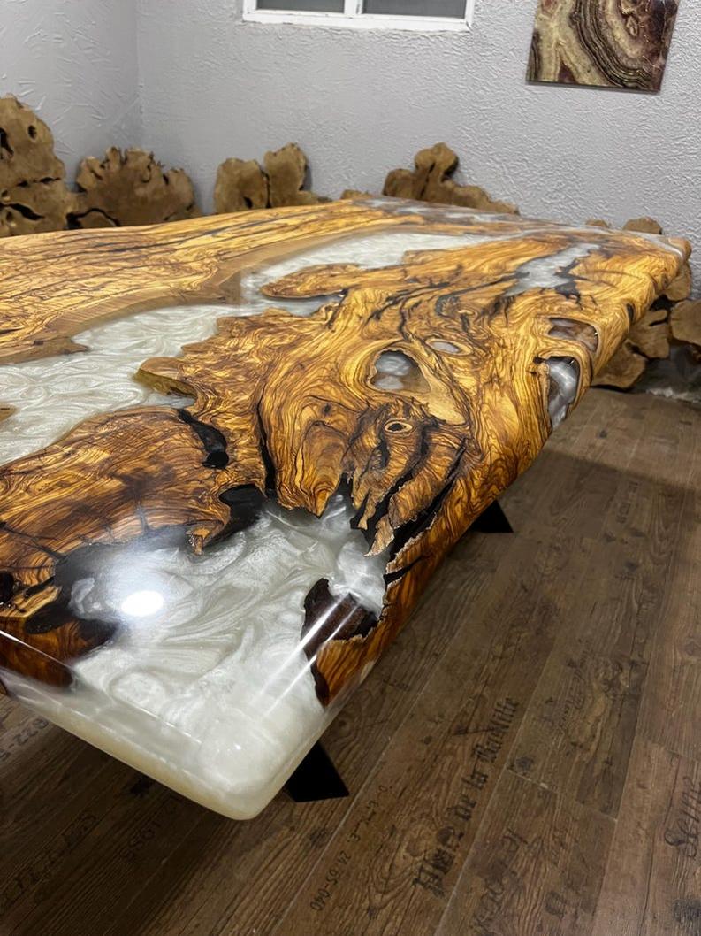 Custom White Resin Epoxy Live Edge Table Top - Handcrafted Modern Design-Tables-BEESARI