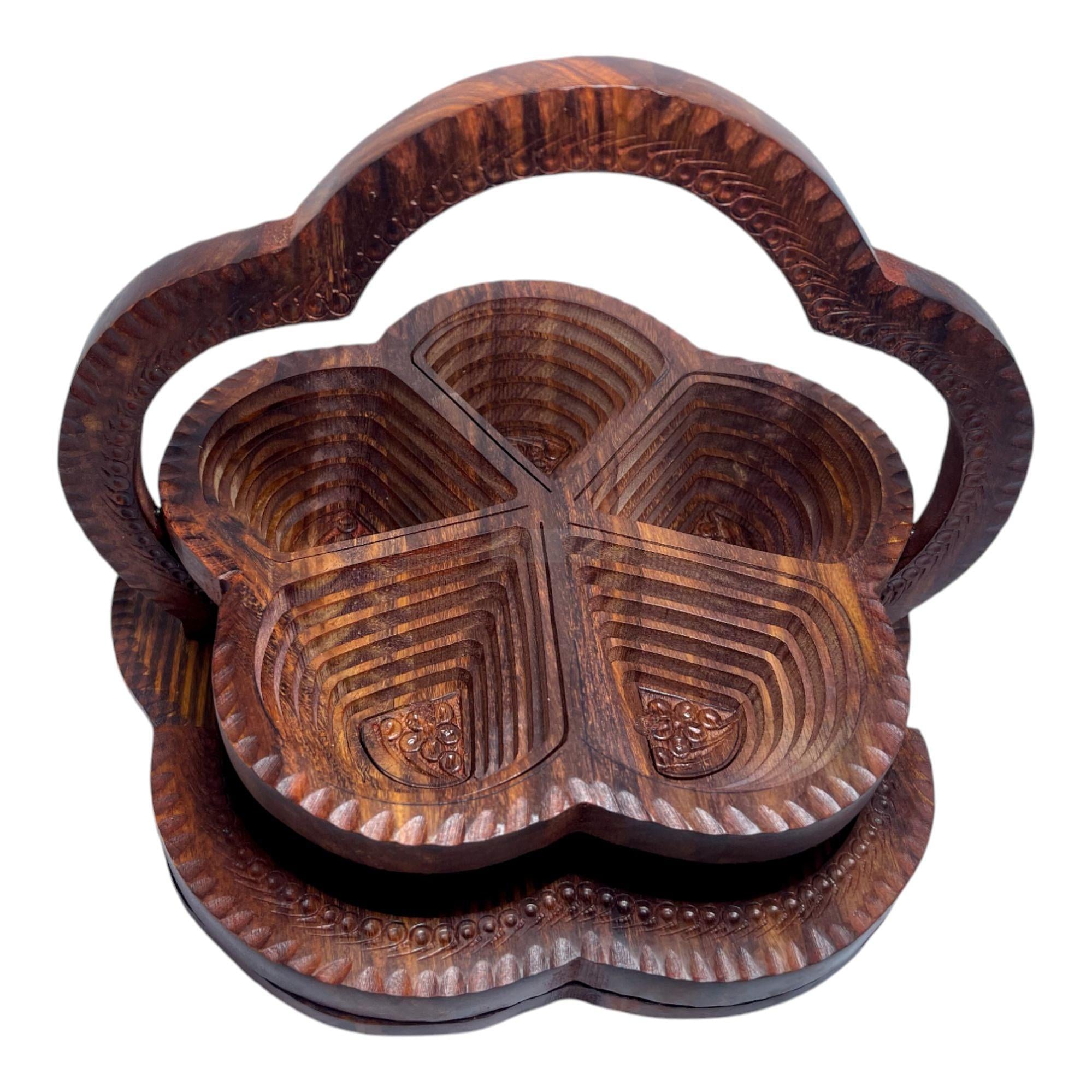 Decorative Foldable Rosewood Tray for Dry Fruits-Trays-BEESARI