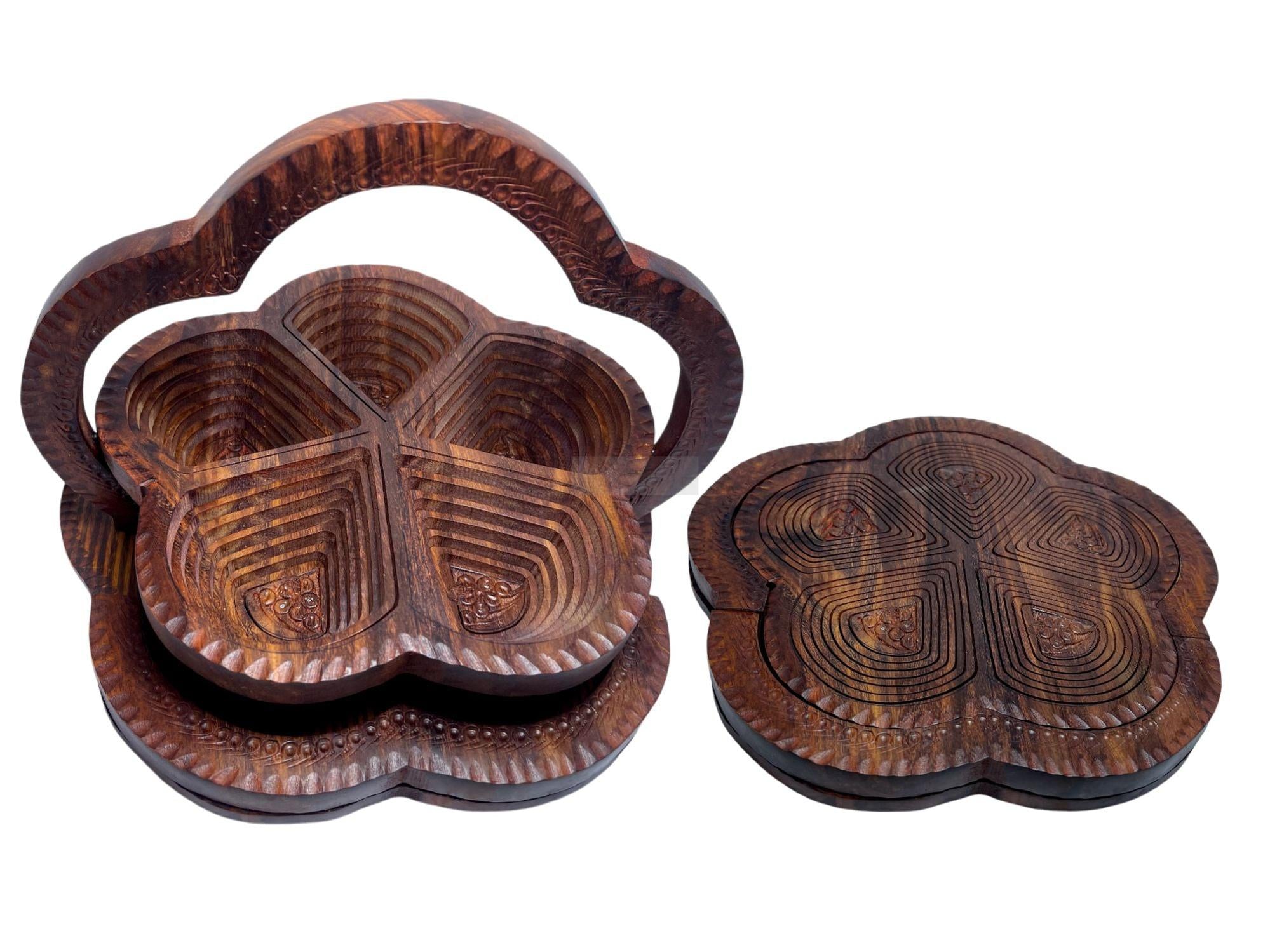 Decorative Foldable Rosewood Tray for Dry Fruits-Trays-BEESARI