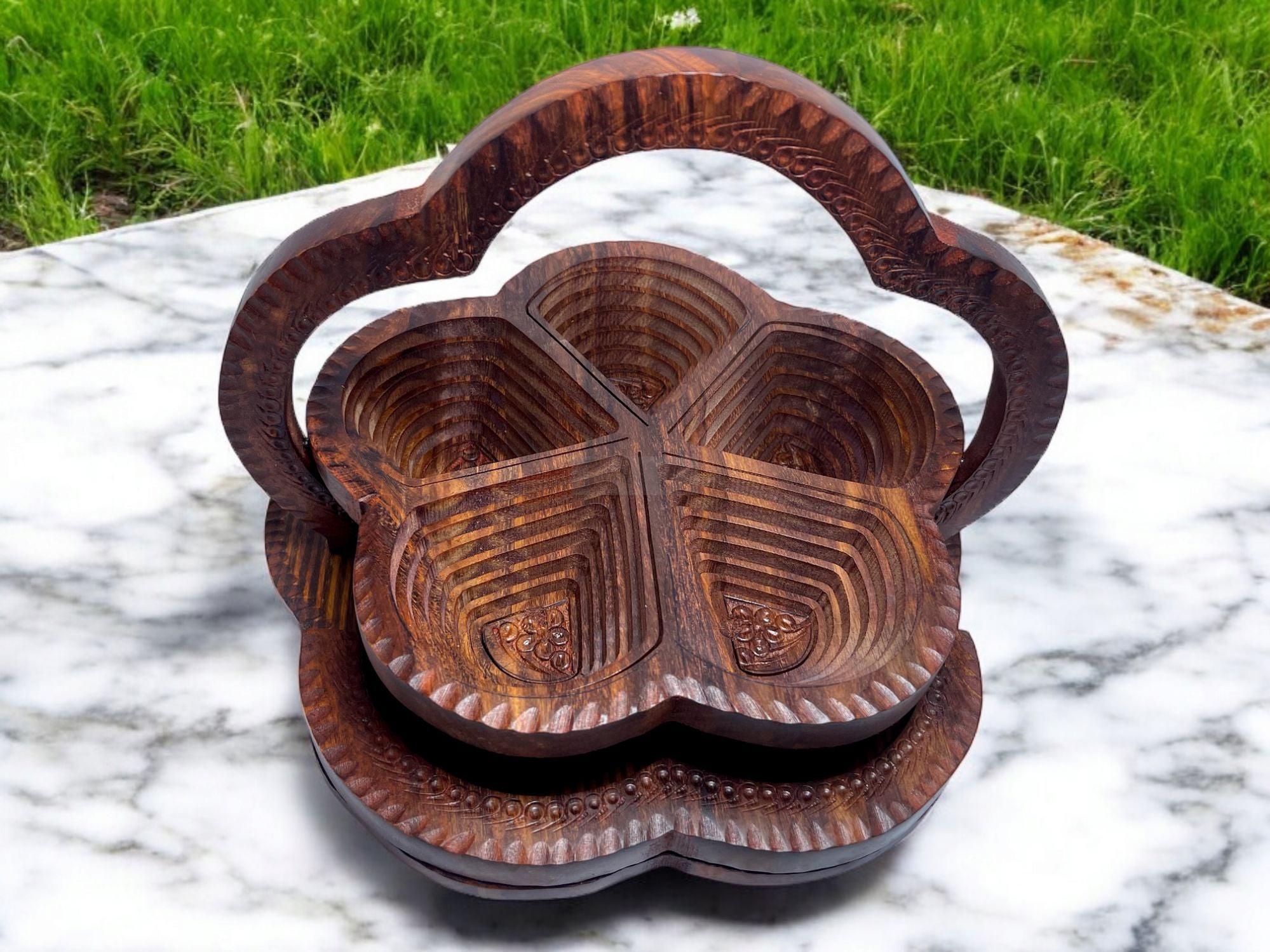 Decorative Foldable Rosewood Tray for Dry Fruits-Trays-BEESARI