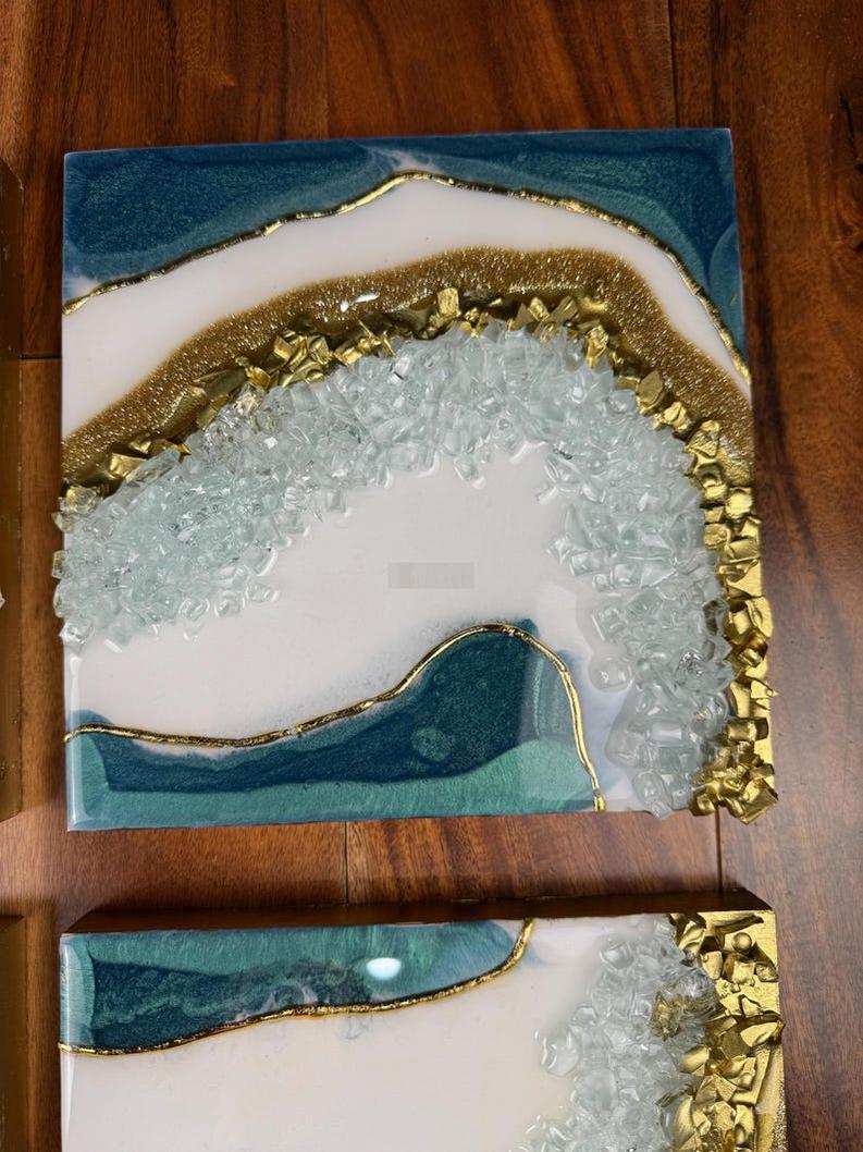 Elegant Resin Wall Décor with Stone Accents (Set of 6)-Wall Decor-BEESARI