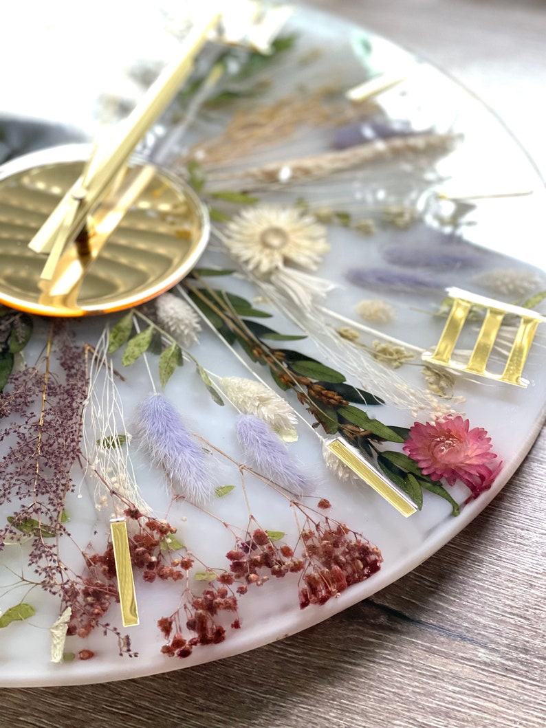 Elegant White Resin Wall Clock with Flower Artwork-Wall Clock-BEESARI