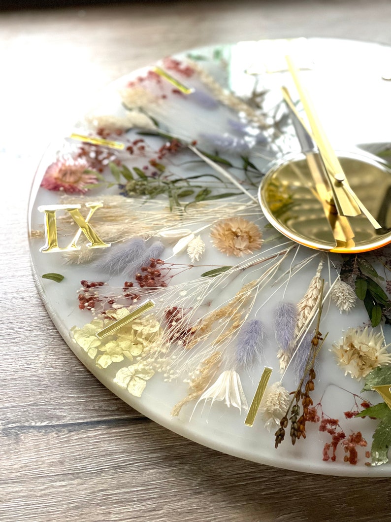 Elegant White Resin Wall Clock with Flower Artwork-Wall Clock-BEESARI
