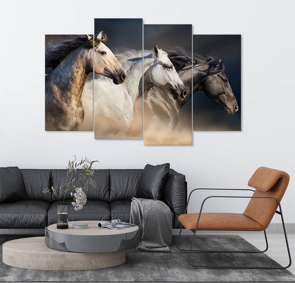 Elegant Horses Running in Wind (4 Panel) Animal Wall Art