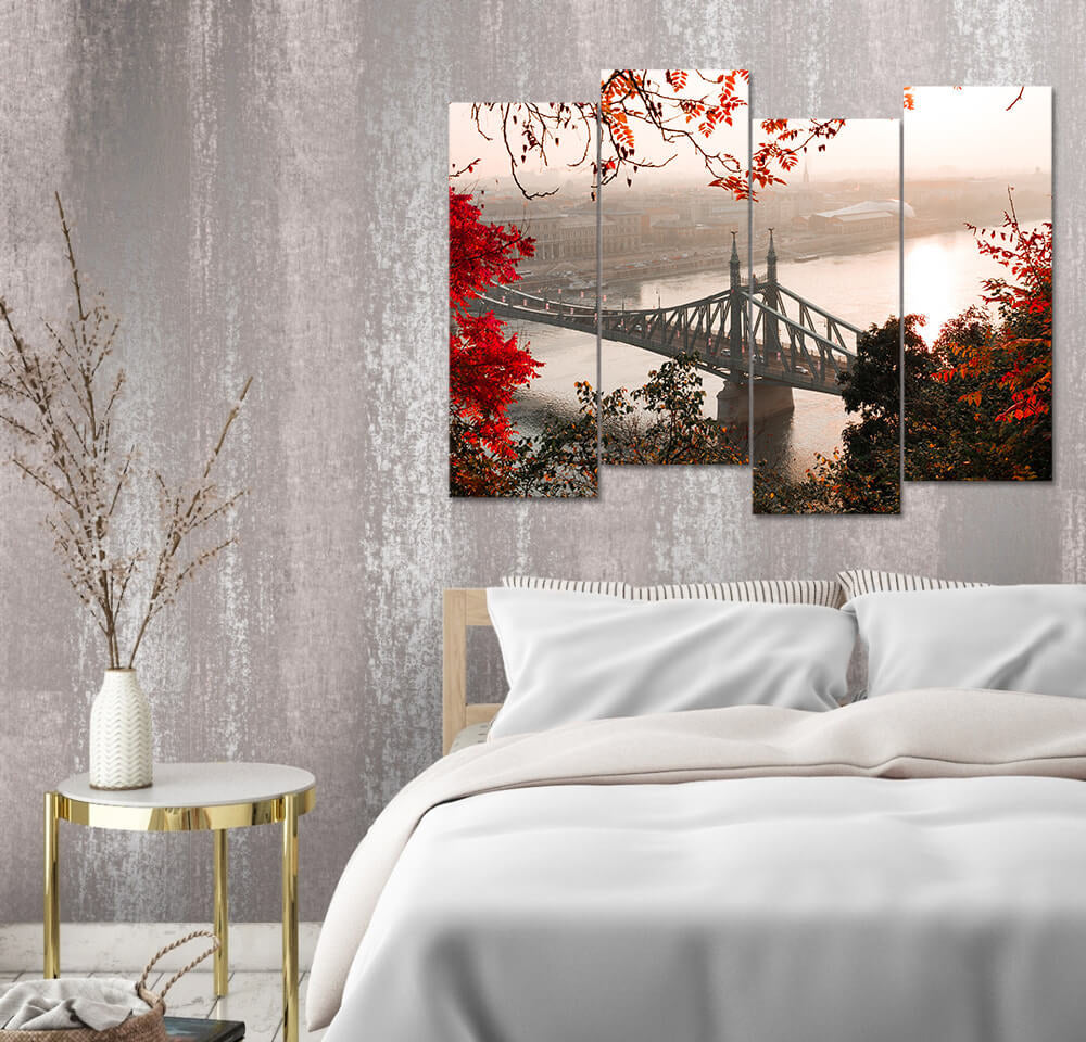 Elisabeth Bridge Budapest In Autumn Colors (4 Panel) Nature Wall Art