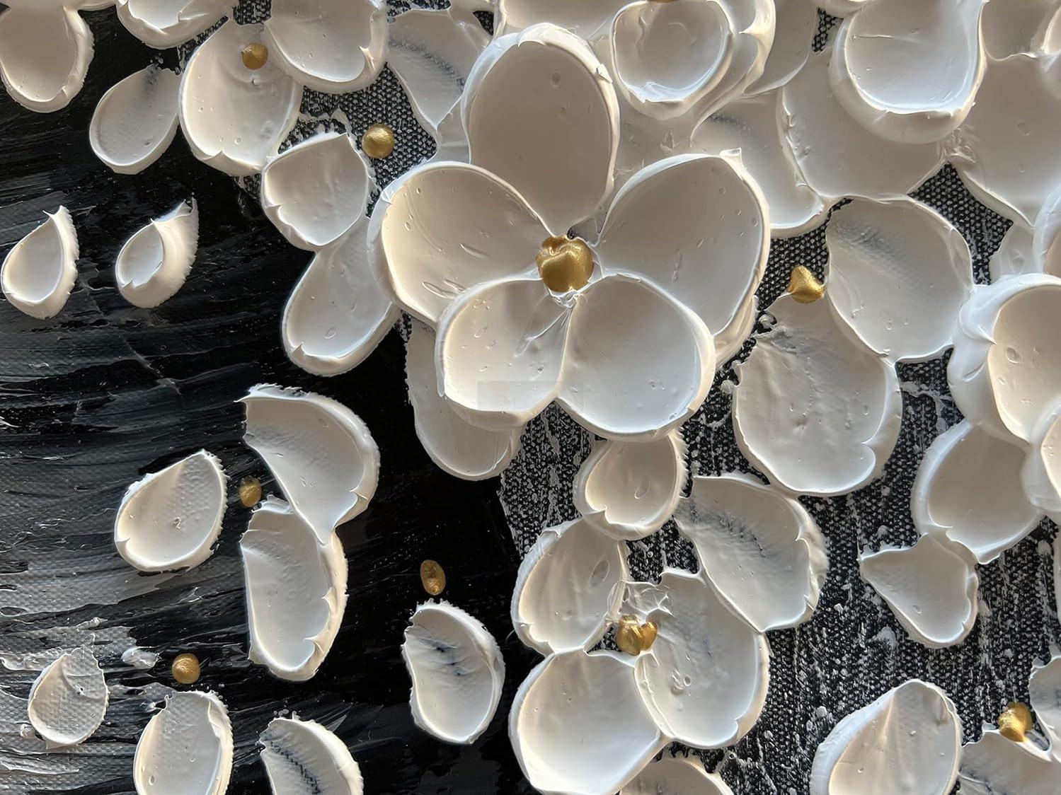 Epicler Hand-Painted Oil Painting, White Bouquet Oil Painting, Canvas Wall Decoration Painting-Painting-BEESARI