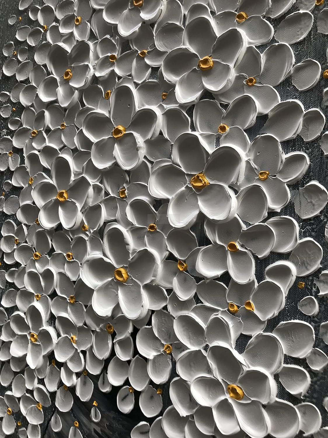 Epicler Hand-Painted Painting for Wall Decoration, White Bouquet in vase, Home Wall Decoration.-Painting-BEESARI