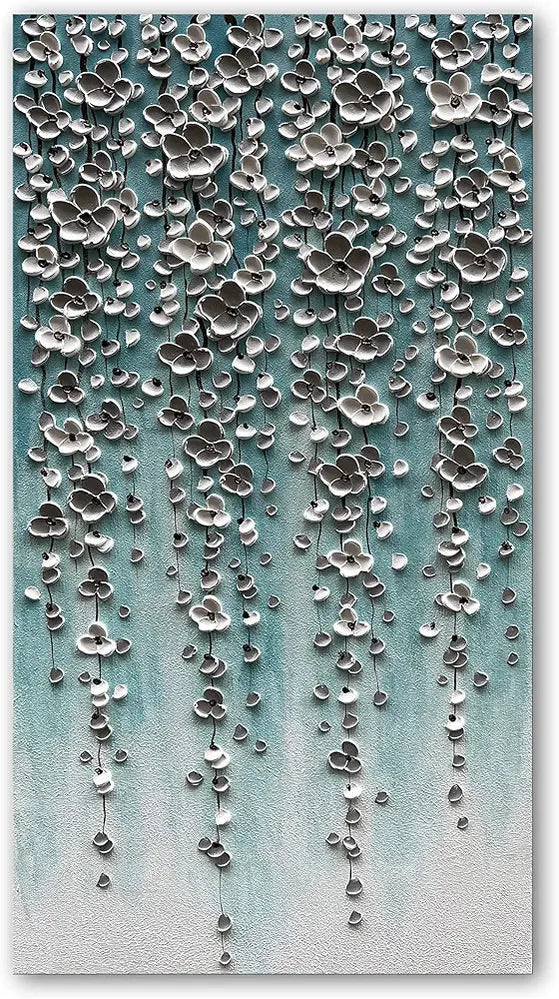 Epicler Large-Scale Oil Painting on Canvas Wall Art, Hand-Painted White Flower Wall Painting, Abstract Canvas Wall Art for Home Wall Decoration-Painting-BEESARI