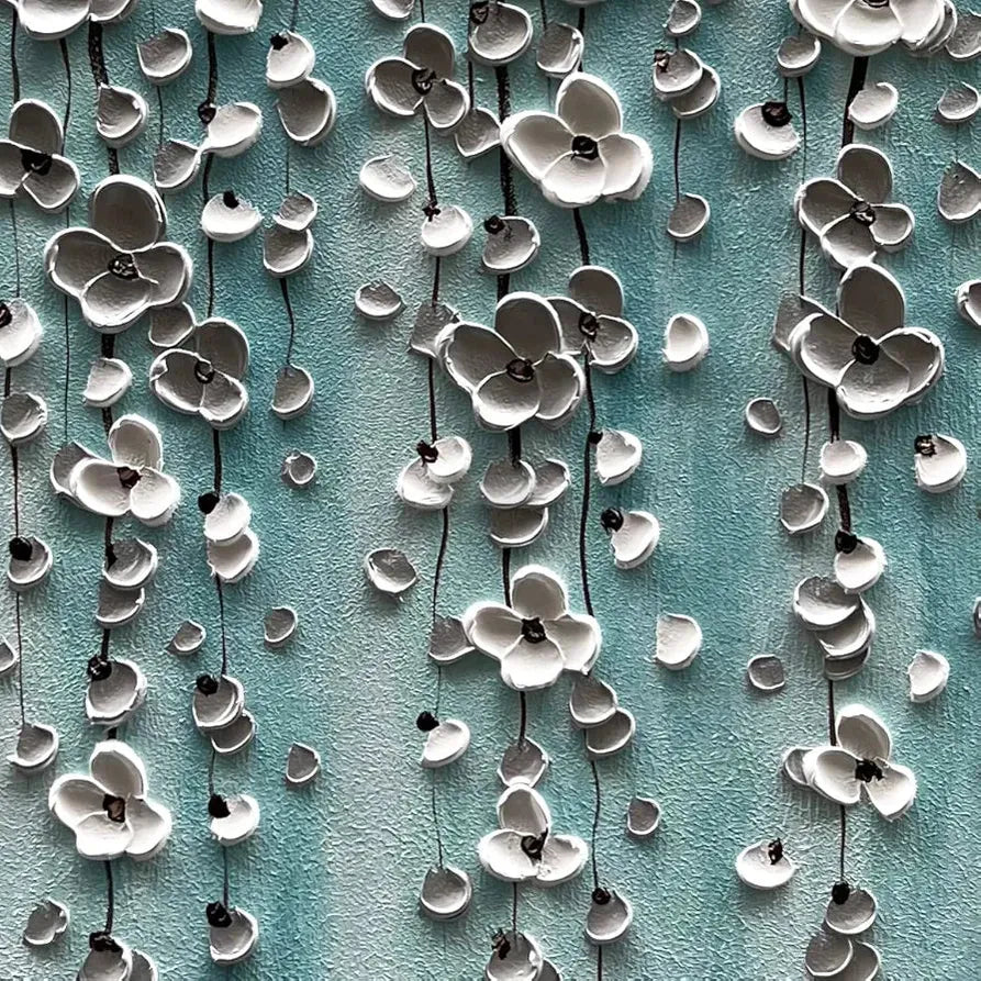 Epicler Large-Scale Oil Painting on Canvas Wall Art, Hand-Painted White Flower Wall Painting, Abstract Canvas Wall Art for Home Wall Decoration-Painting-BEESARI