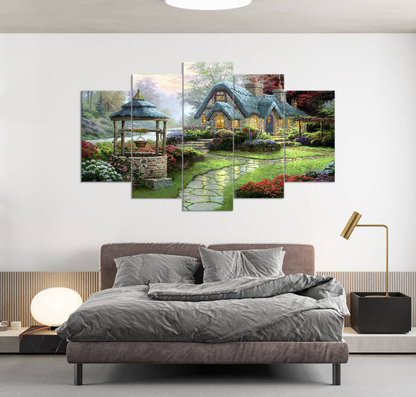 Fairy Tale Home in Meadows (5 Panel) Landscape Wall Art