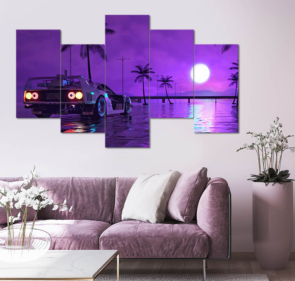 GTA Vice City Purple Neon Sunset (5 Panel) Game Wall Art