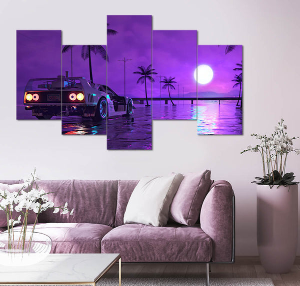 GTA Vice City Purple Neon Sunset (5 Panel) Game Wall Art