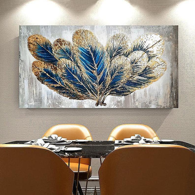 Gold Feather Textured Painting Gold Leaf Art Home Decor Wall Decor-Painting-BEESARI